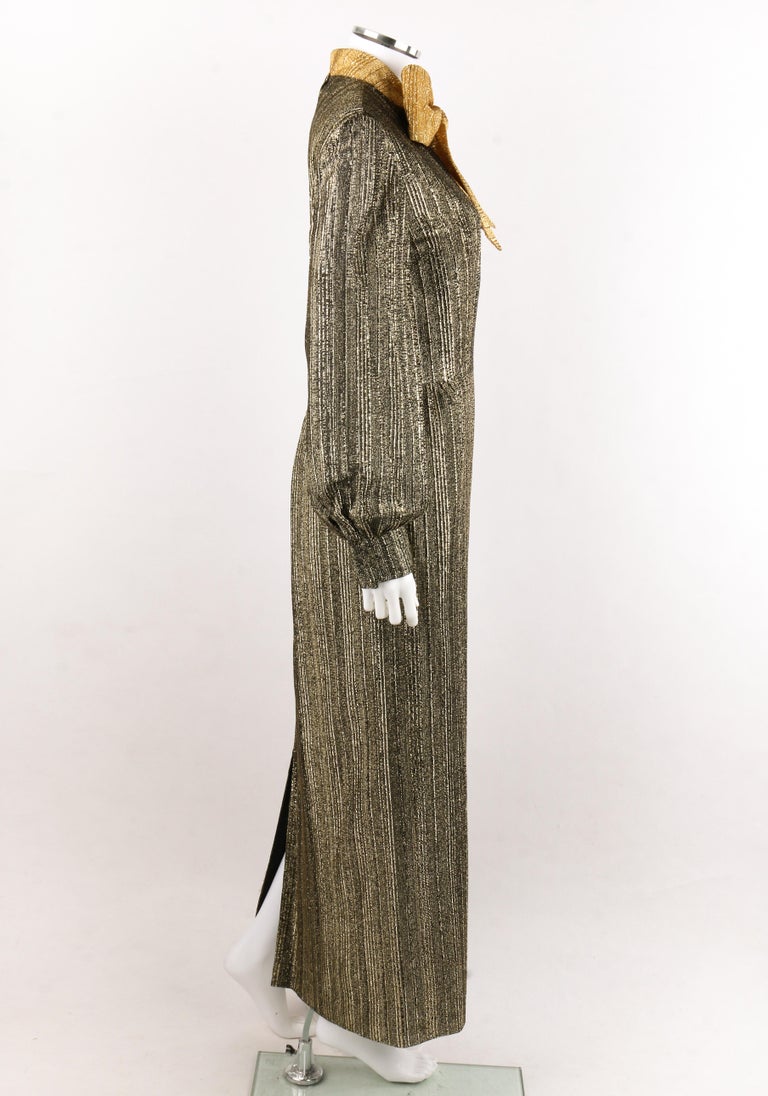 Brown SAMUEL GROSSMAN c.1960's Black & Metallic Gold Bow Collar Maxi Sheath Dress Gown For Sale