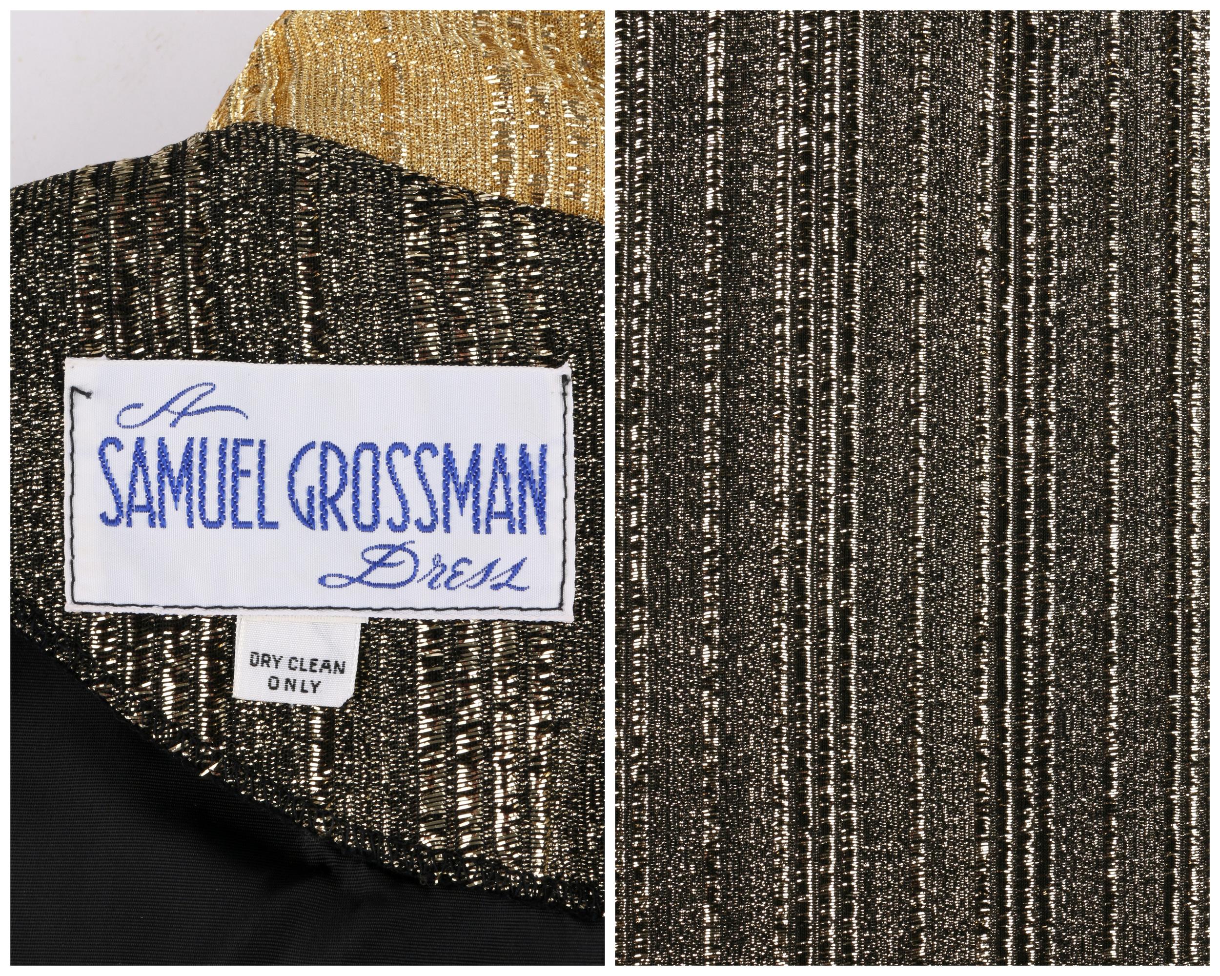 SAMUEL GROSSMAN c.1960's Black & Metallic Gold Bow Collar Maxi Sheath Dress Gown 2