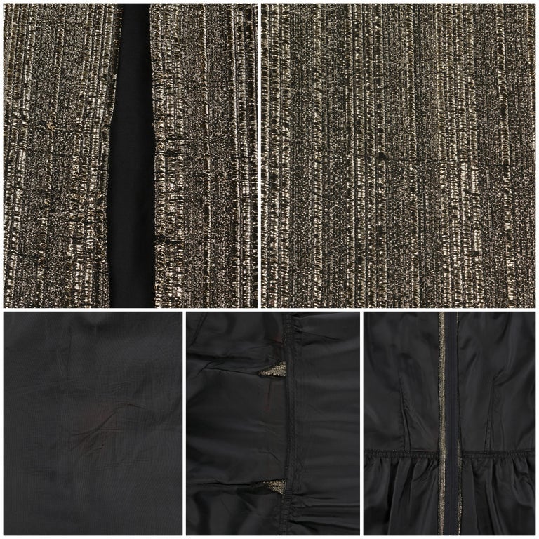 SAMUEL GROSSMAN c.1960's Black & Metallic Gold Bow Collar Maxi Sheath Dress Gown For Sale 3