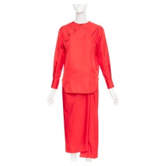 SAMUEL GUI YANG LABELHOOD red satin green button chinois sleeve top skirt set