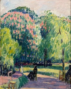 « Paris (peut-être Bois de Boulogne) Samuel Halpert, impressionniste, verts pastel