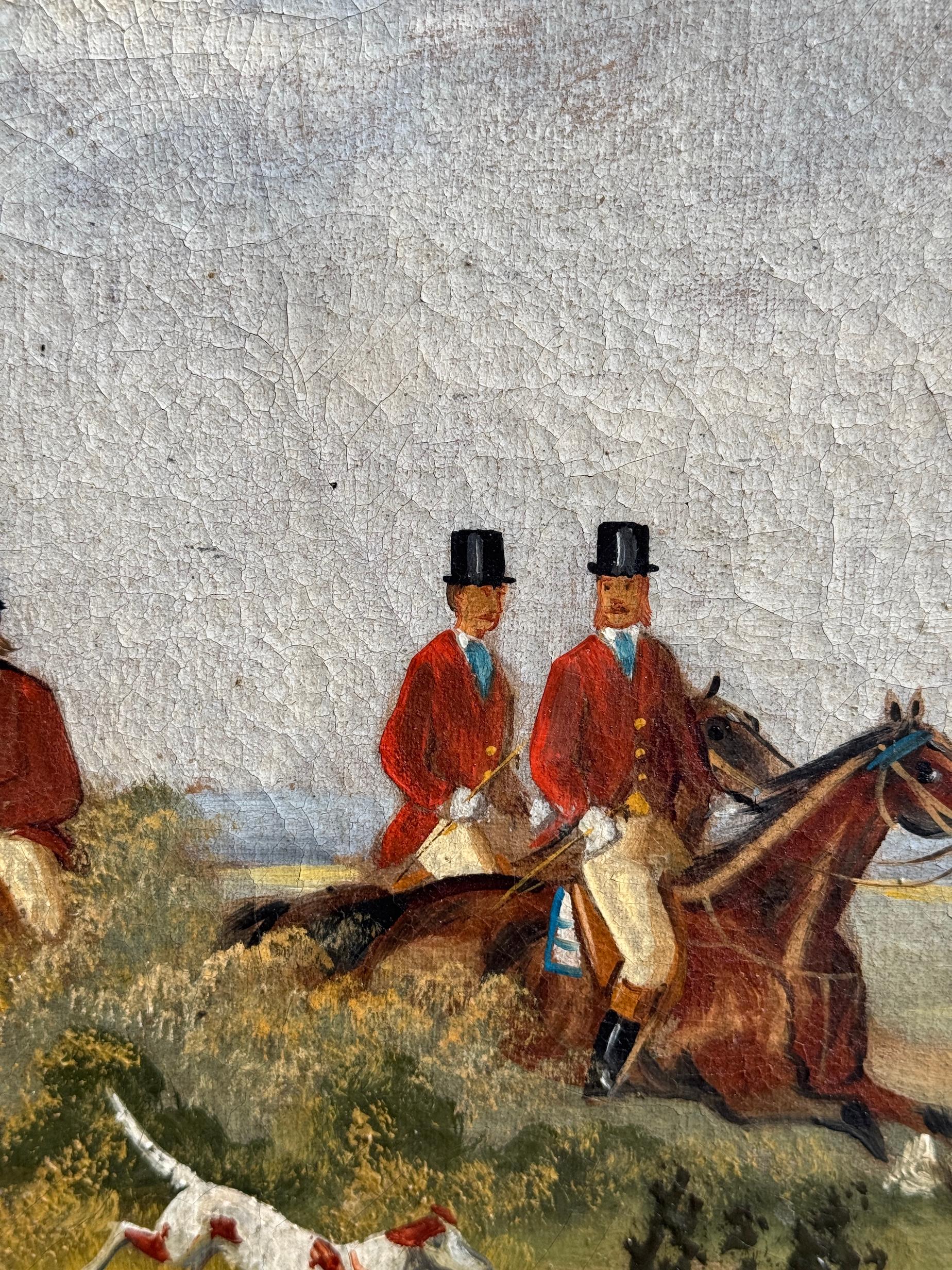 Caza del zorro inglesa del siglo XIX en un paisaje con cazador y mujeres con sabuesos en venta 6