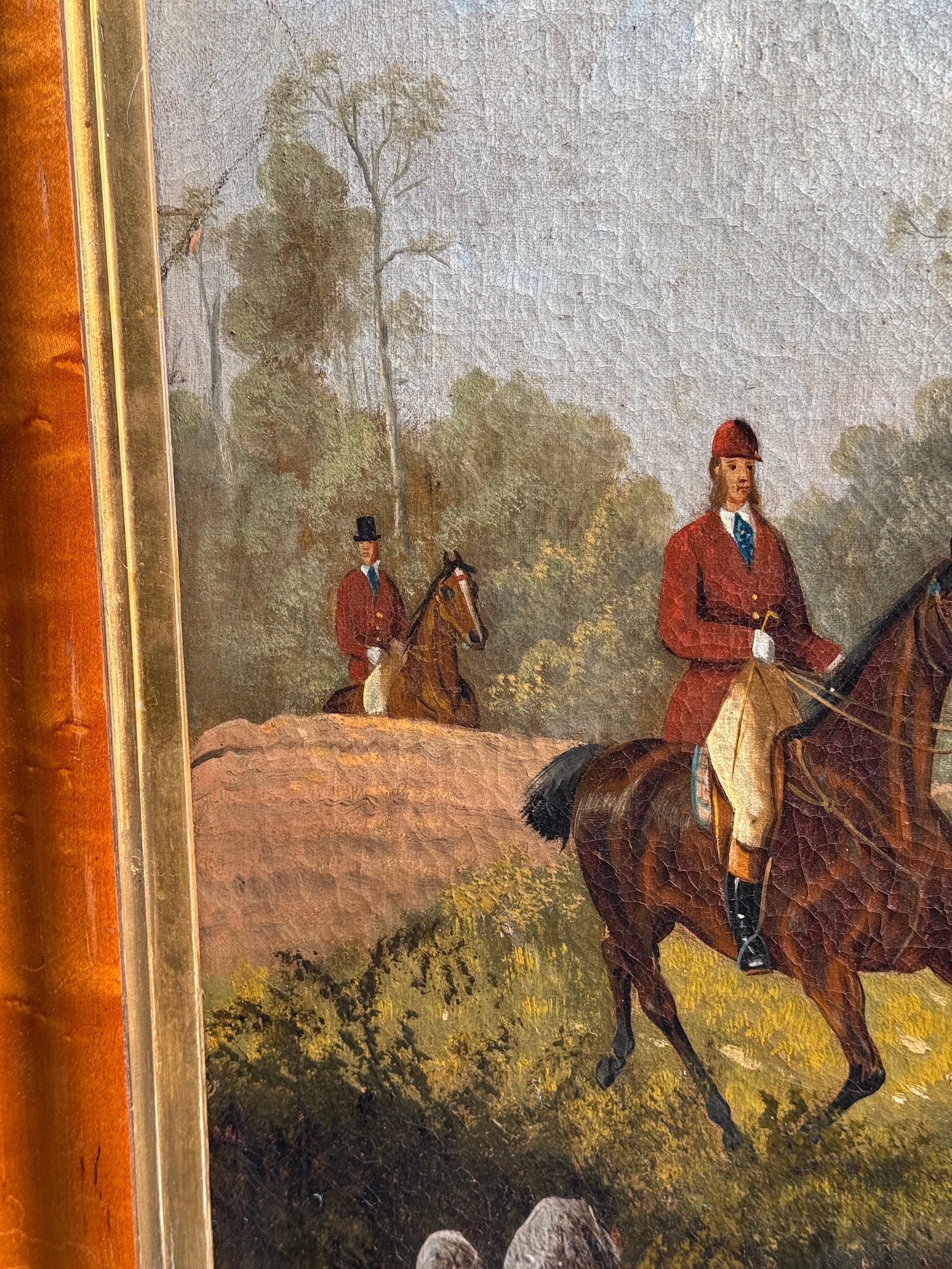Caza del zorro inglesa del siglo XIX en un paisaje con cazador y mujeres con sabuesos en venta 2