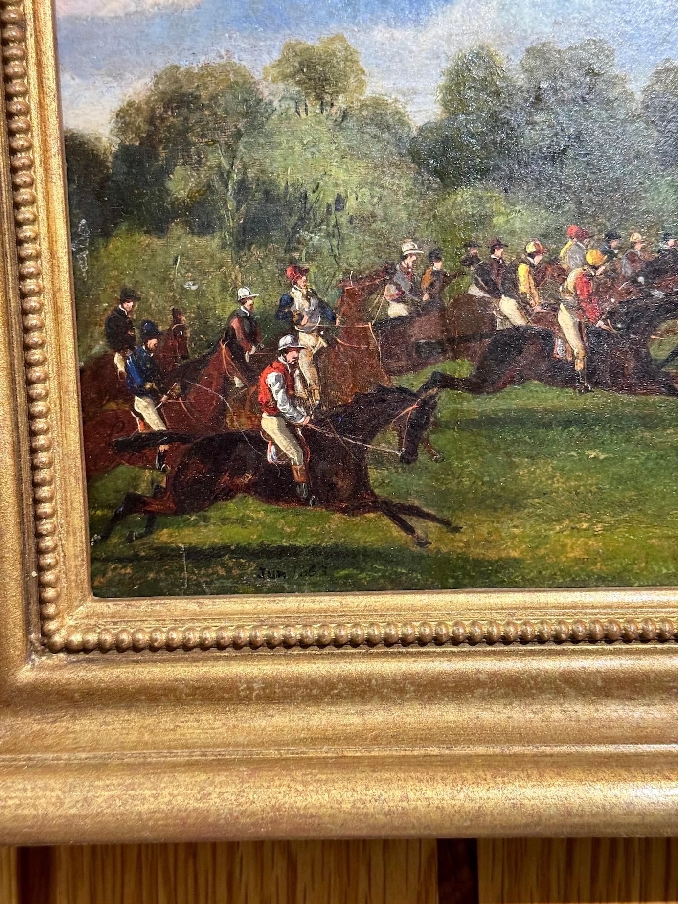 19th century English landscape with  Horse Racing, Possibly the Epsom Derby - Painting by Samuel Henry Alken