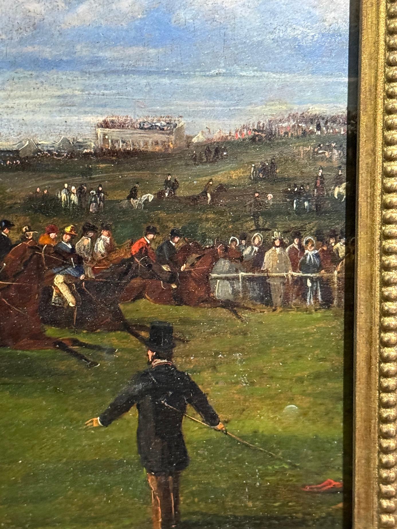 19th century English landscape with  Horse Racing, Possibly the Epsom Derby - Gray Landscape Painting by Samuel Henry Alken