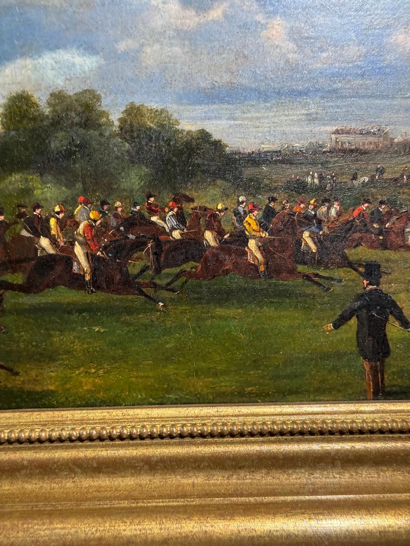 19th century English landscape with  Horse Racing, Possibly the Epsom Derby For Sale 1