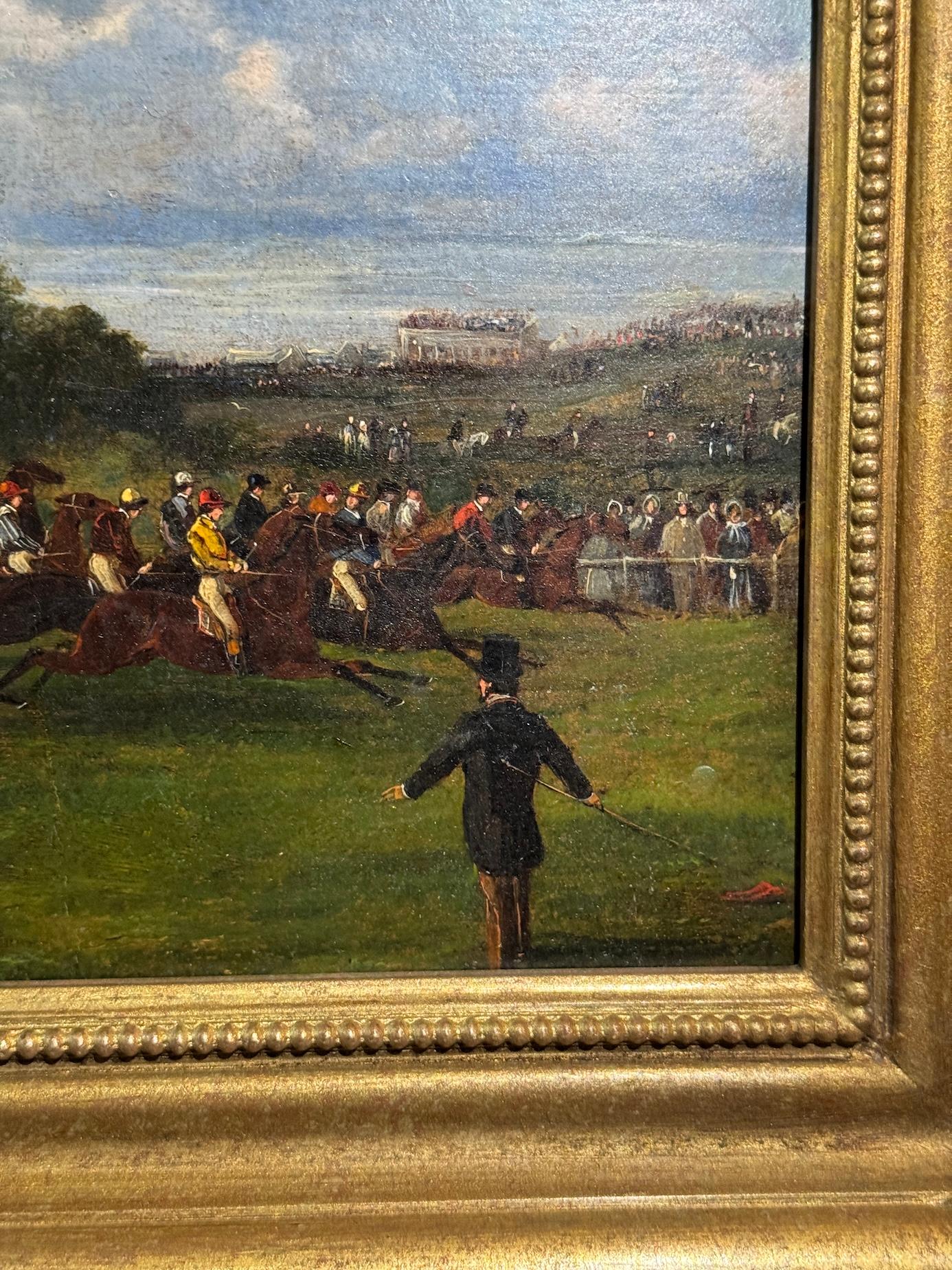 19th century English landscape with  Horse Racing, Possibly the Epsom Derby For Sale 4