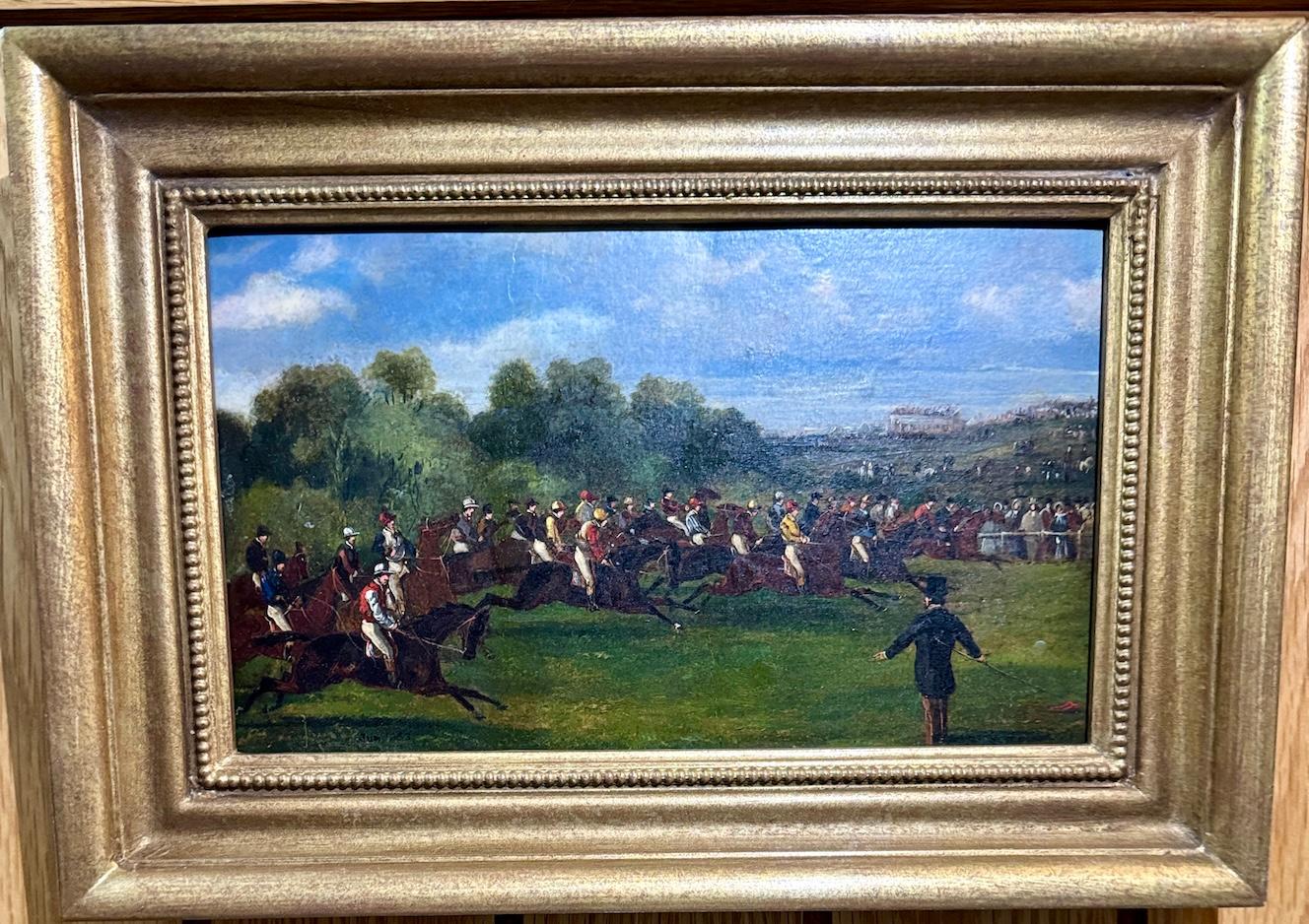 Samuel Henry Alken Landscape Painting - 19th century English landscape with  Horse Racing, Possibly the Epsom Derby