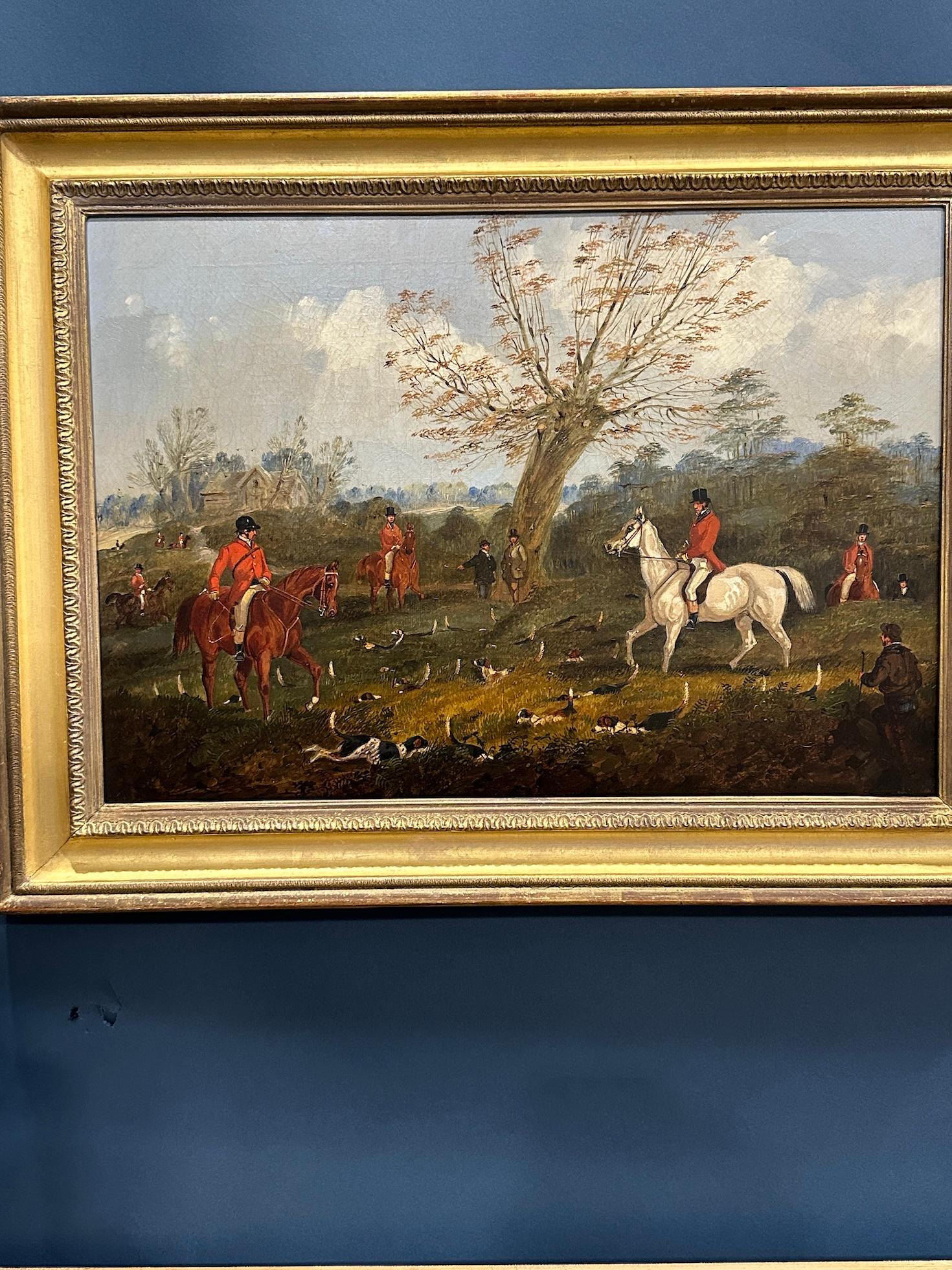 English set of 4 19th century Fox Hunting with riders, hounds in a landscape For Sale 8