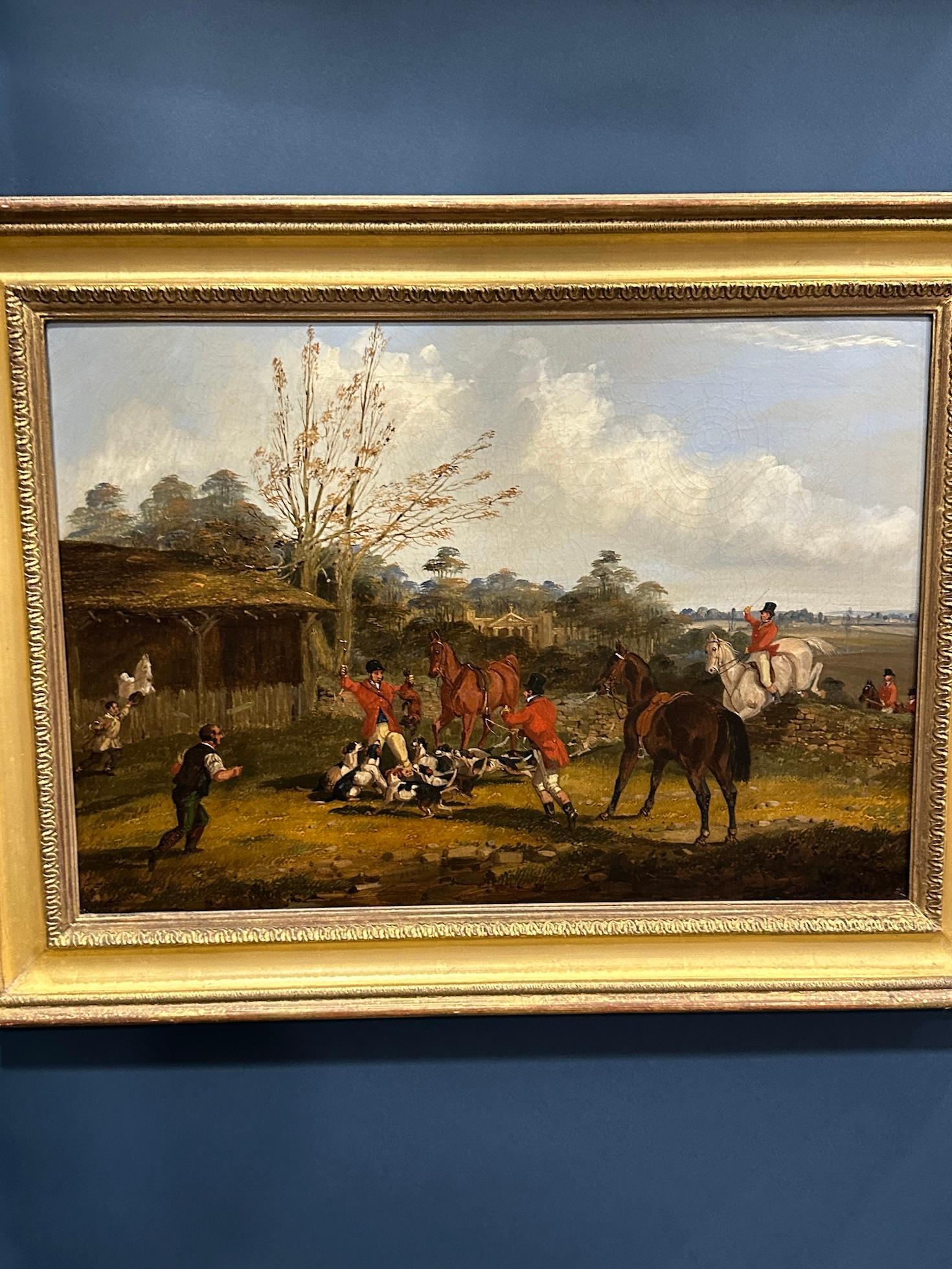 English set of 4 19th century Fox Hunting with riders, hounds in a landscape For Sale 9