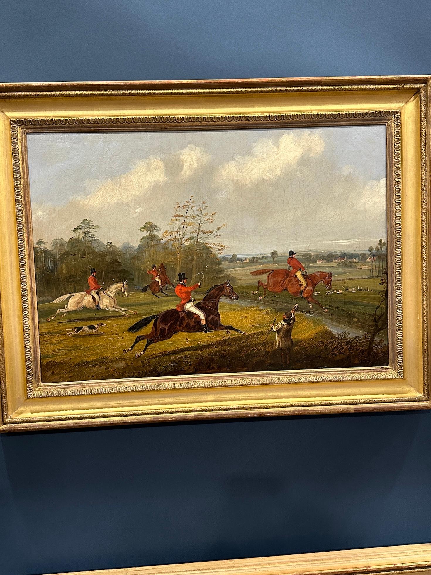 English set of 4 19th century Fox Hunting with riders, hounds in a landscape For Sale 10