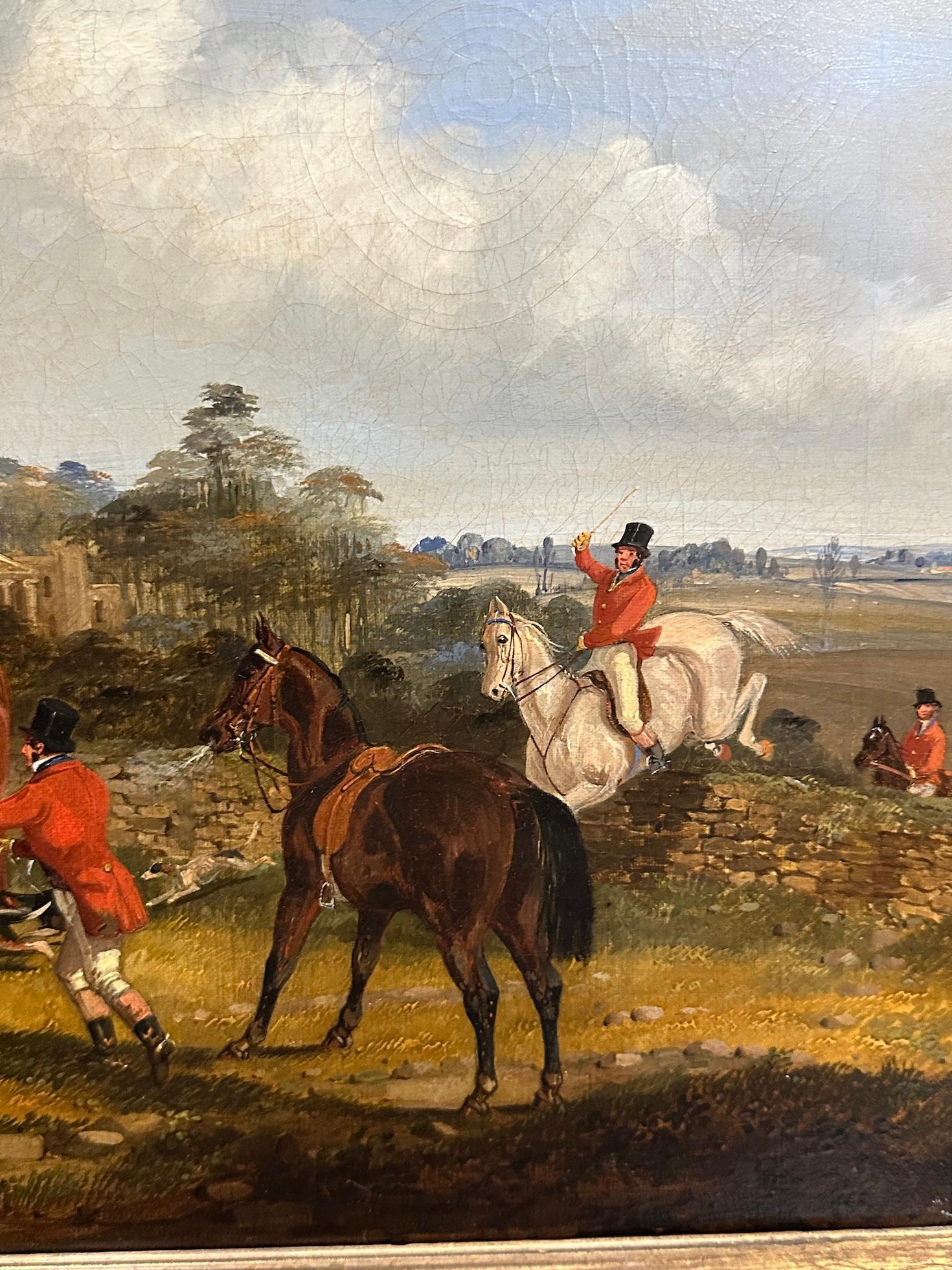 English set of 4 19th century Fox Hunting with riders, hounds in a landscape For Sale 12