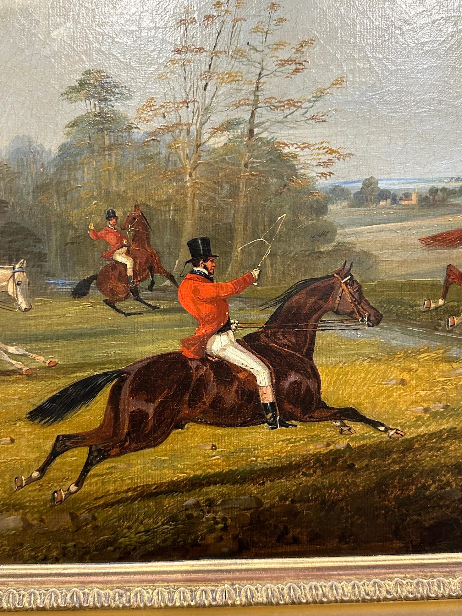 English set of 4 19th century Fox Hunting with riders, hounds in a landscape For Sale 13