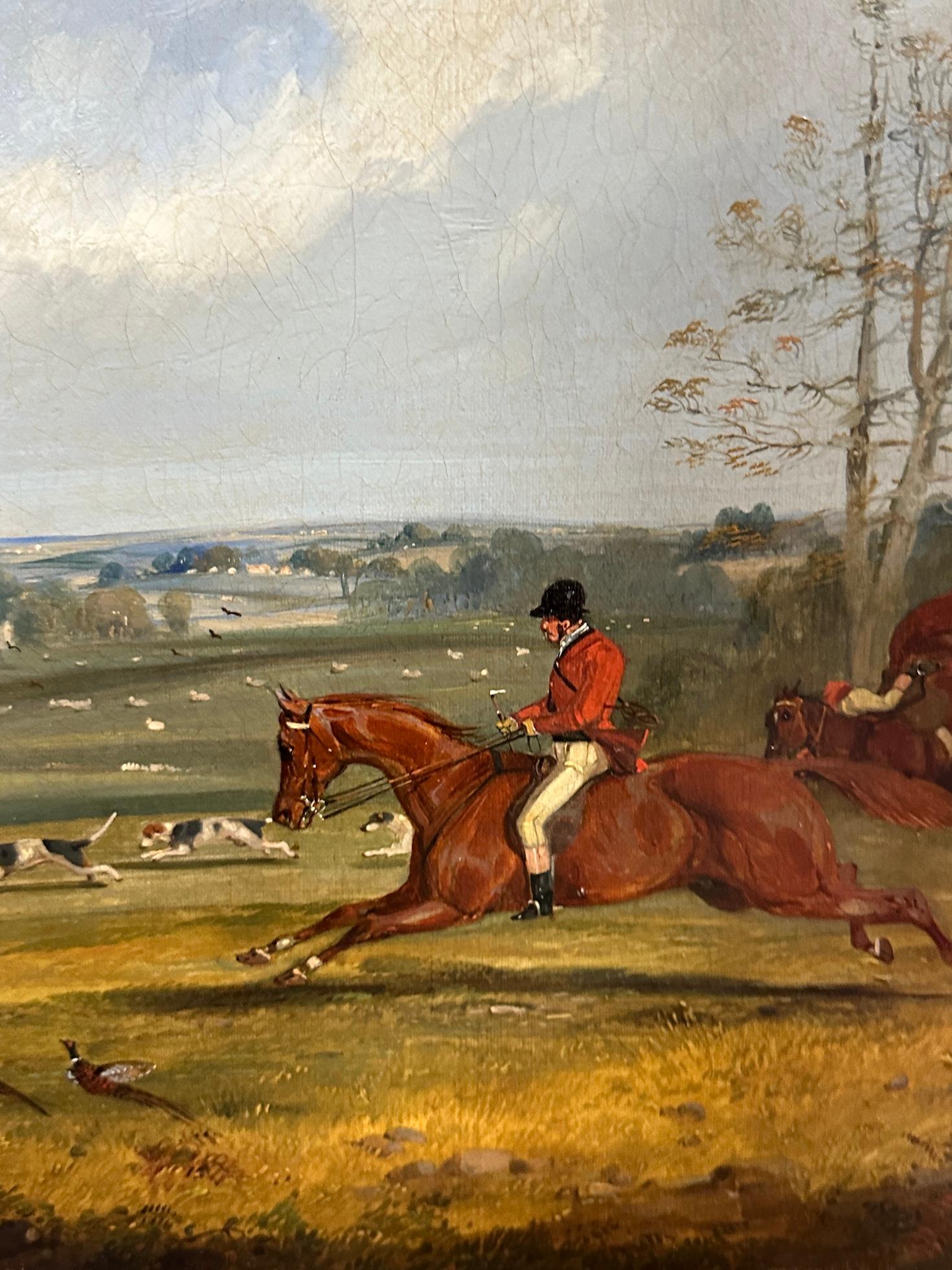 English set of 4 19th century Fox Hunting with riders, hounds in a landscape For Sale 2