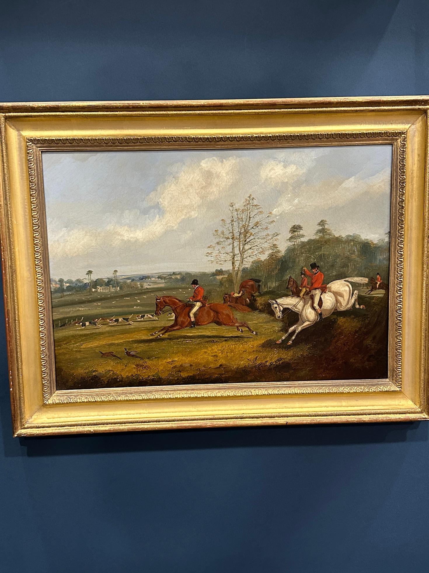 English set of 4 19th century Fox Hunting with riders, hounds in a landscape For Sale 3