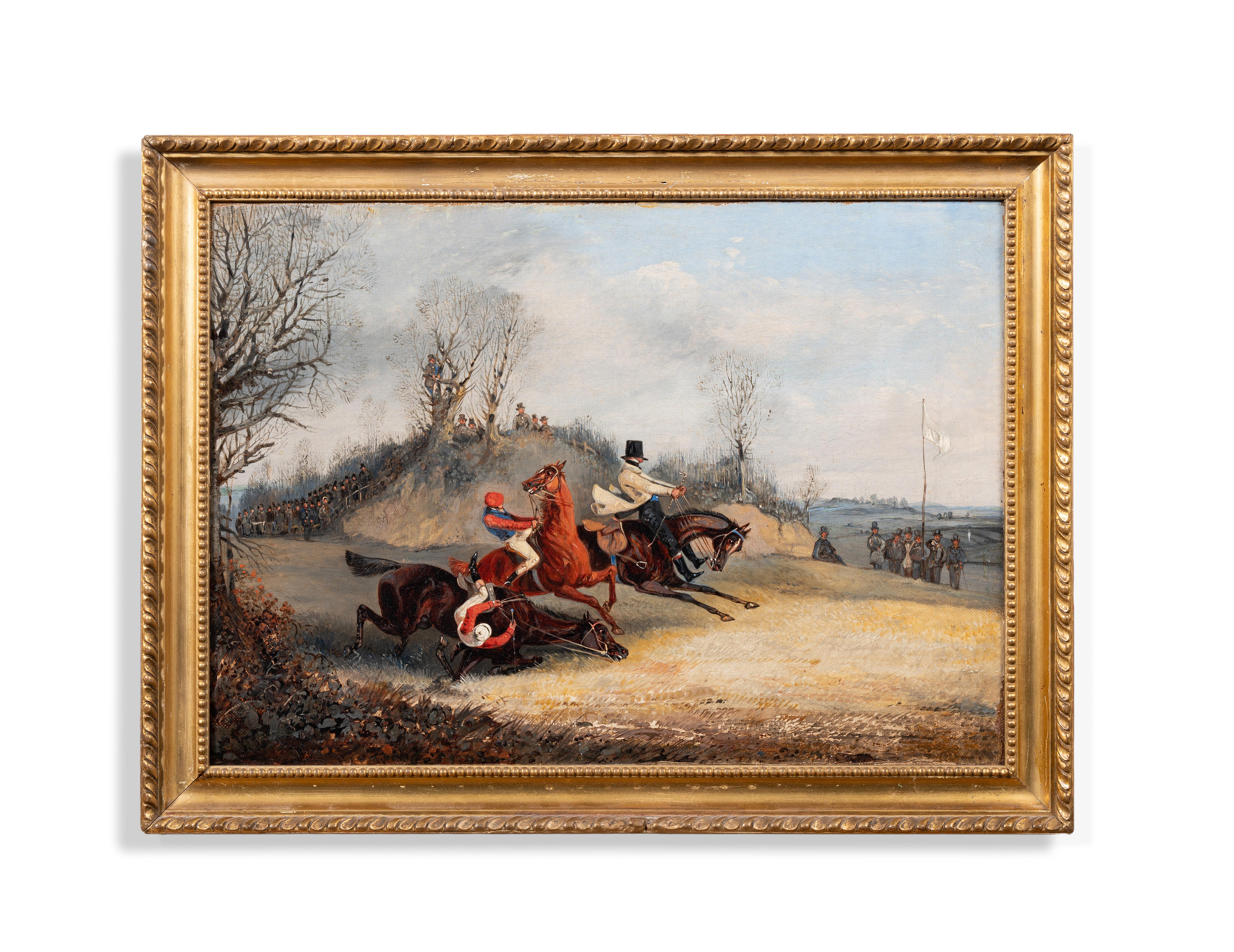 Hunting scene : A fall in the steeplechase