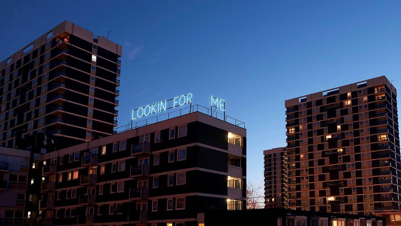 Samuel Hicks Figurative Photograph - Looking for me - Words from Konichiwa by Skepta. De Beauvoir Estate, London