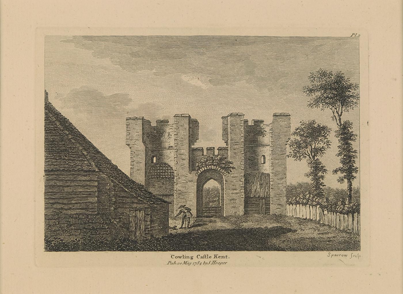 Samuel Hooper Landscape Print - Cowling Castle Kent May 1784  Antique Print