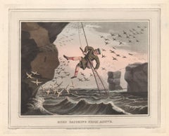 Bird Catching from Above, Scotland, aquatint engraving field sport print, 1813