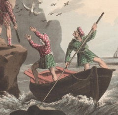 Pájaro cazando desde abajo, Escocia, grabado al aguatinta impresión deportiva de campo, 1813