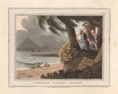 Ägyptische Ägypter, Krokodilcatching, Aquatinta-Gravur- Jagddruck, 1813