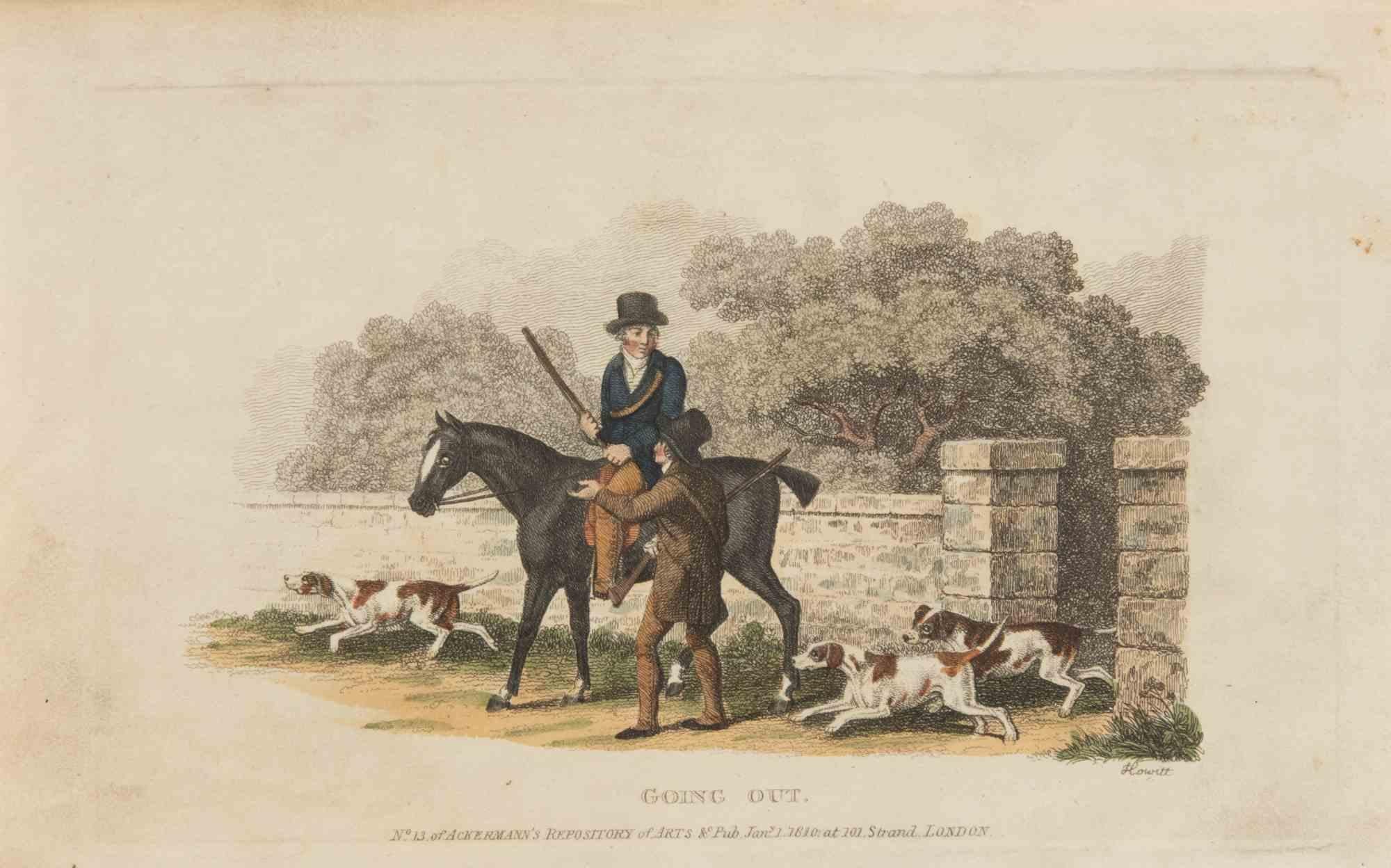 Gravure et aquatinte réalisées par Samuel Howitt en 1822. Tableau tiré de "The Sporting Repository", première édition.

Très bon état.

Samuel Howitt (1756-1822) était un peintre animalier et illustrateur anglais, célèbre pour ses scènes de chasse,