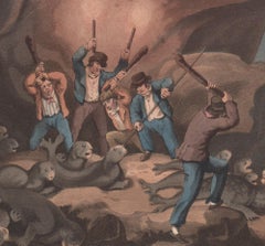 Killing Seals in a Cavern, Summer, aquatint engraving hunting print, 1813