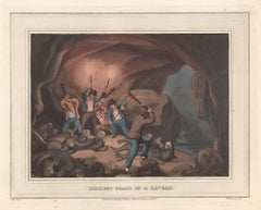 Killing Seals in a Cavern, Summer, aquatint engraving hunting print, 1813