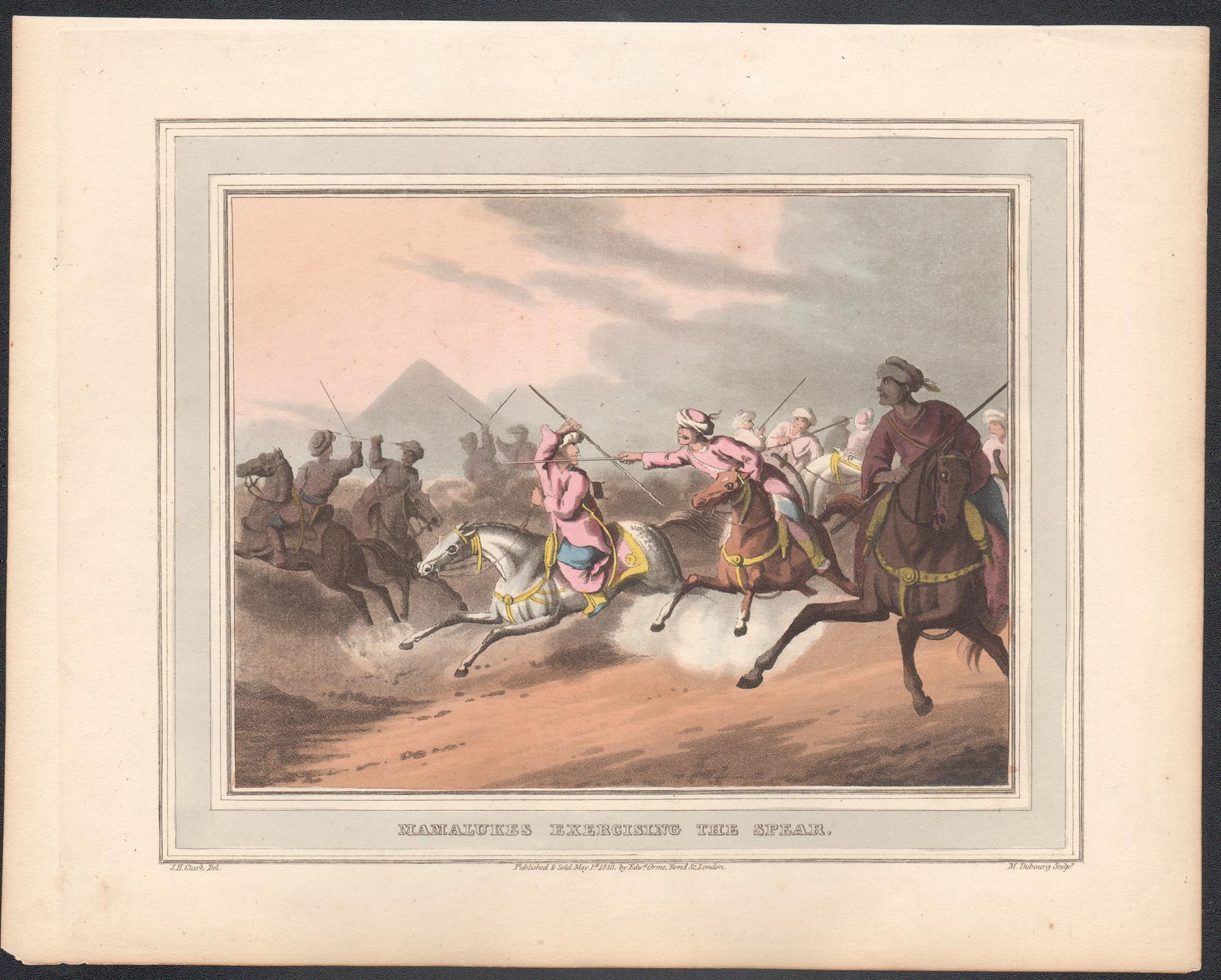 Mamalukes exerçant la lance, gravure aquatinte de chasse, 1813 - Print de Samuel Howitt