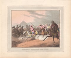 Antique Mamalukes Exercising the Spear, aquatint engraving hunting print, 1813