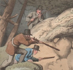 North America Bear Hunt, aquatint engraving field sport print, 1813
