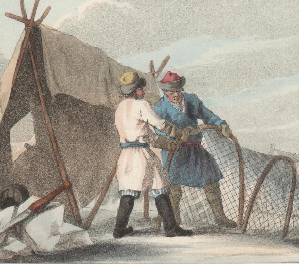 Russian Winter Fishery, aquatint engraving hunting print, 1813 - Print by Samuel Howitt