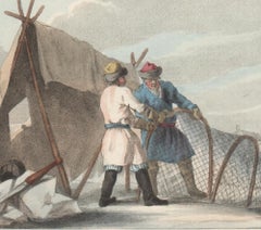 Russian Winter Fishery, aquatint engraving hunting print, 1813