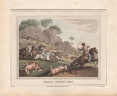 Tartaren auf der Jagd auf Hirsch, Aquatinta-Gravur- Jagddruck, 1813
