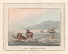 Schildkrtenfischen im Wasser, Aquatinta-Stickerei- Jagddruck, 1813