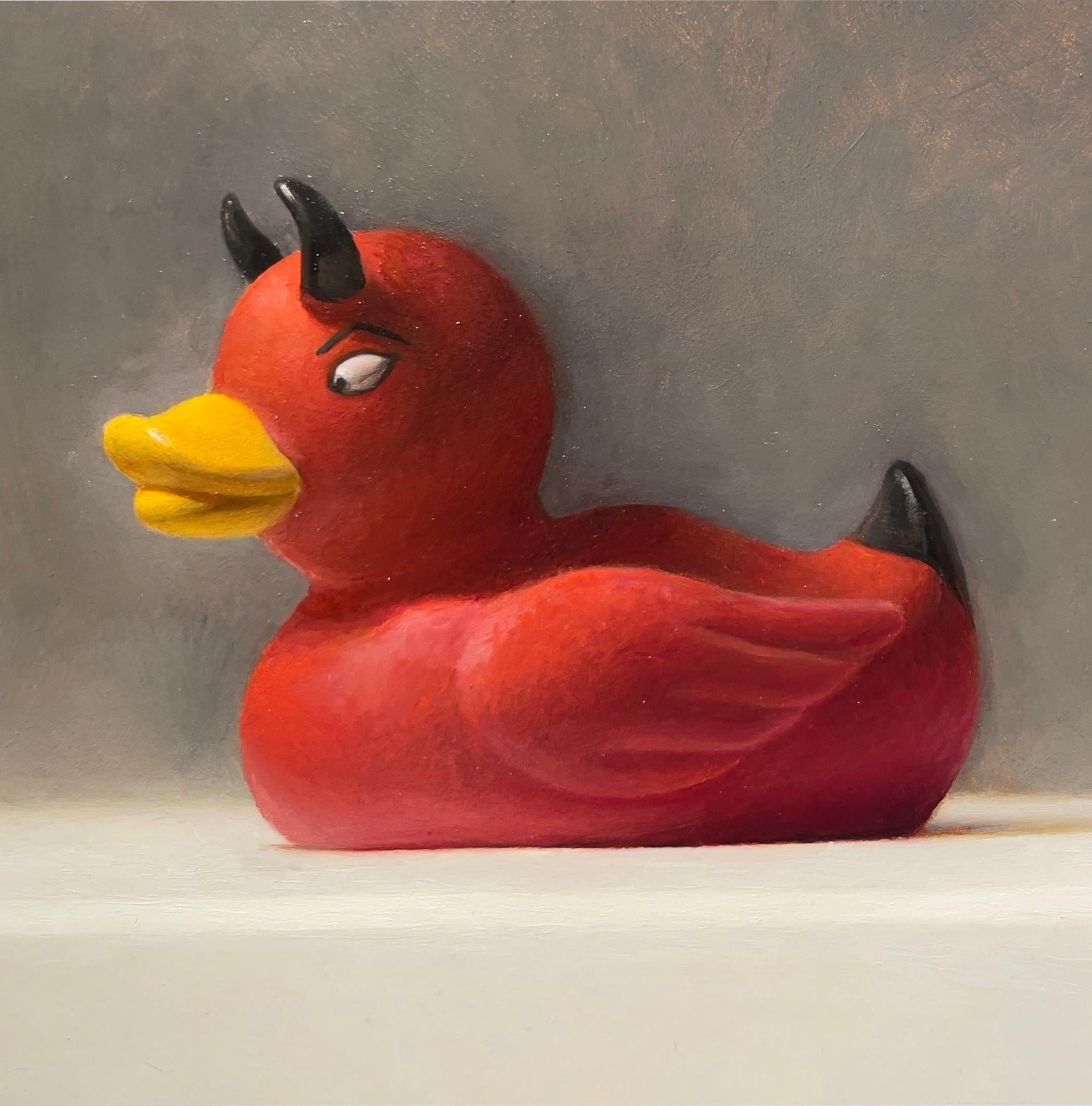 IMPOSTERS #24 (Devil Duck and Habanero Peppers) - Humorous Still Life / Realism  - Contemporary Painting by Samuel Hung
