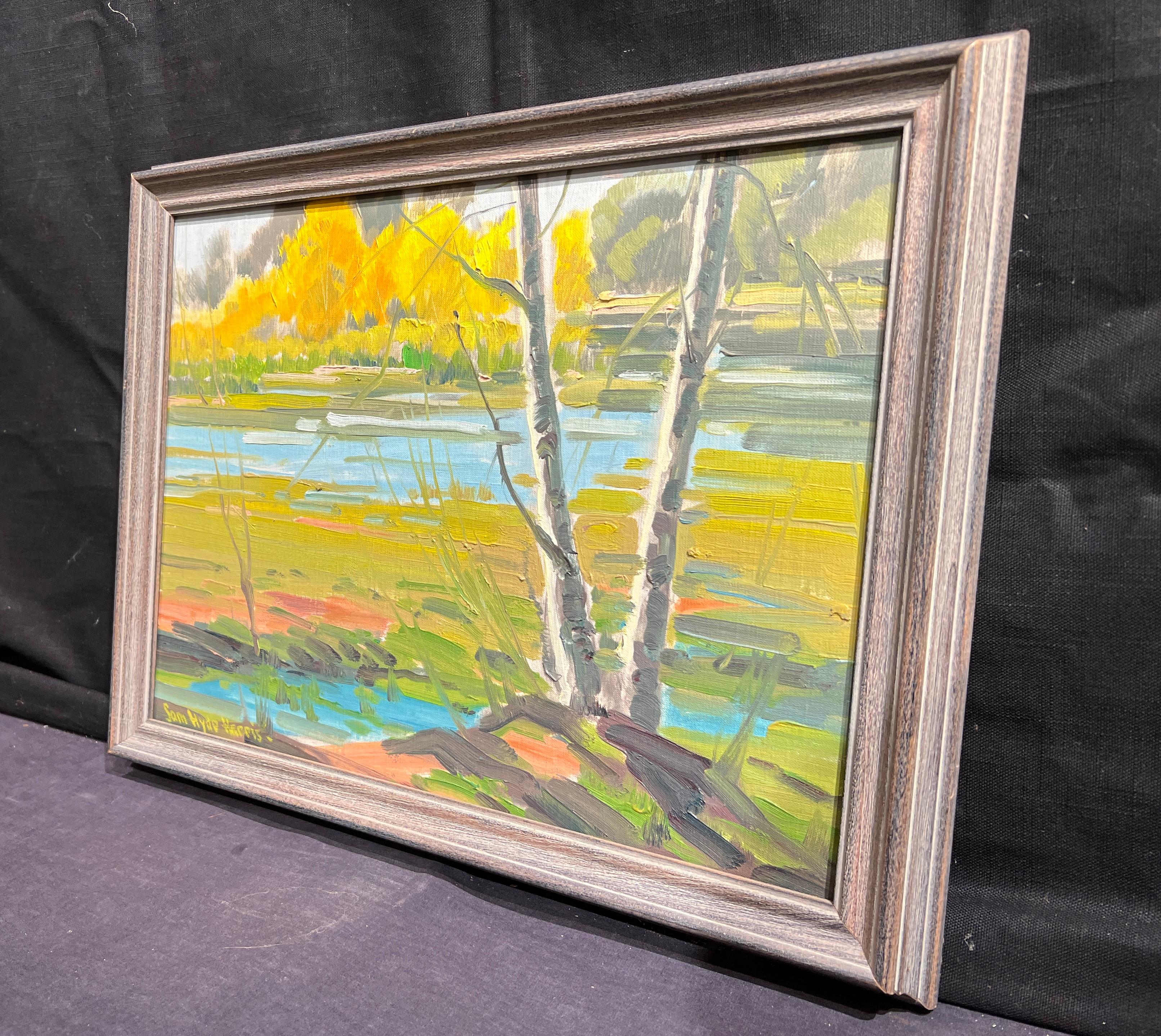 Le long de la rivière - Marron Landscape Painting par Samuel Hyde Harris