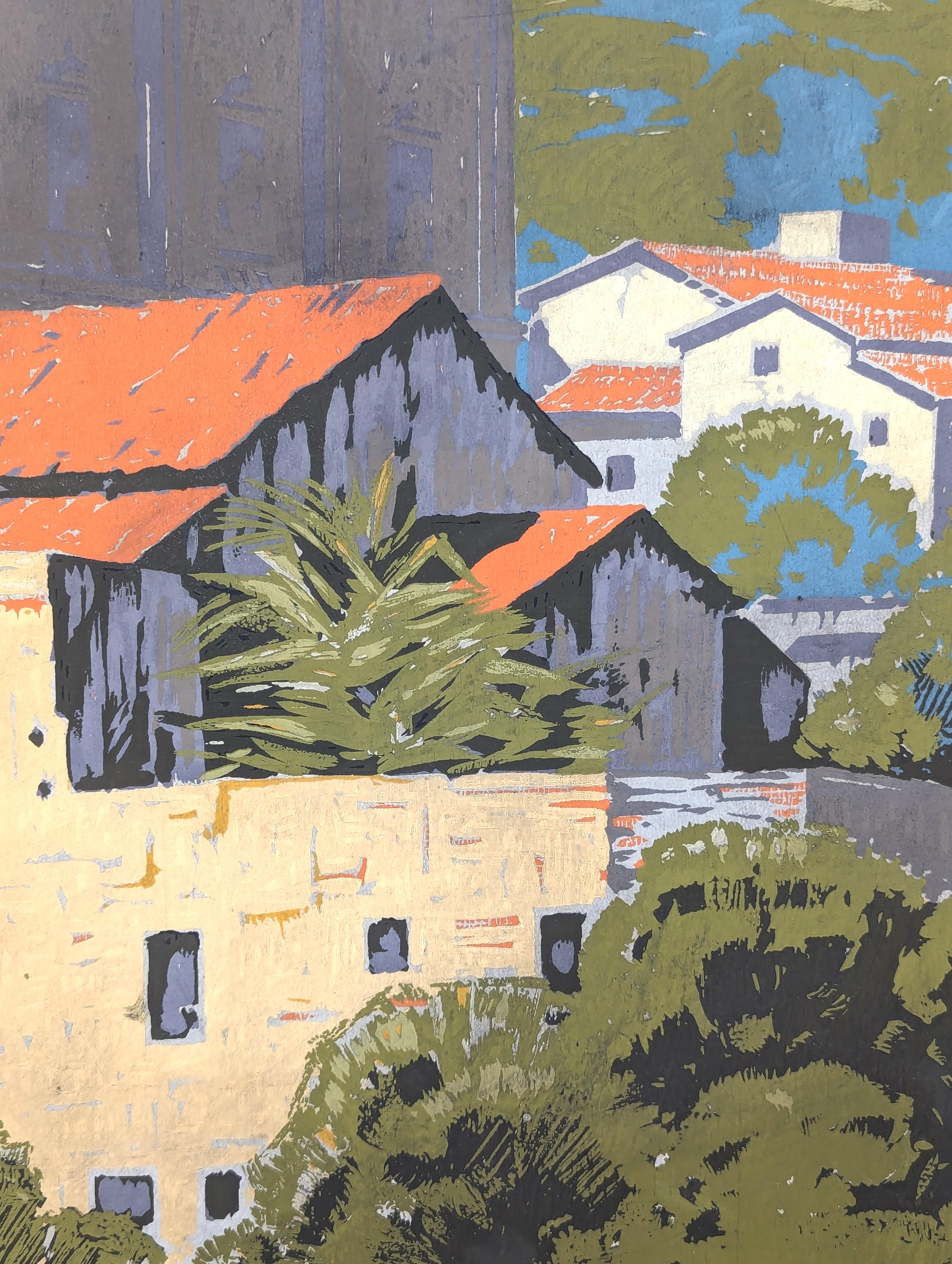Early Modern Railroad Travel Advertising Serigraph of a Church in Taxco, Mexico For Sale 7