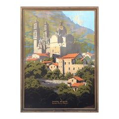 Early Modern Railroad Travel Advertising Serigraph of a Church in Taxco, Mexico