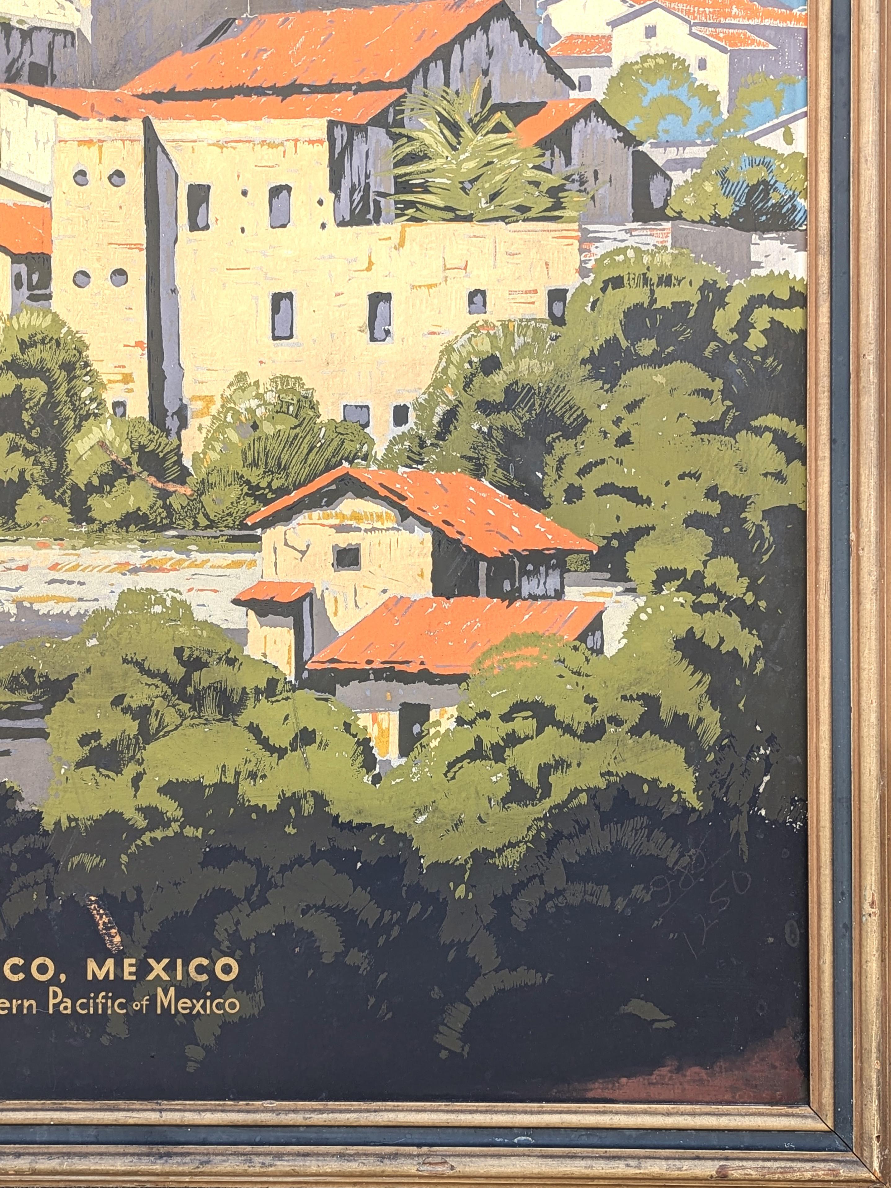 Early Modern Railroad Travel Advertising Serigraph of a Church in Taxco, Mexico For Sale 1