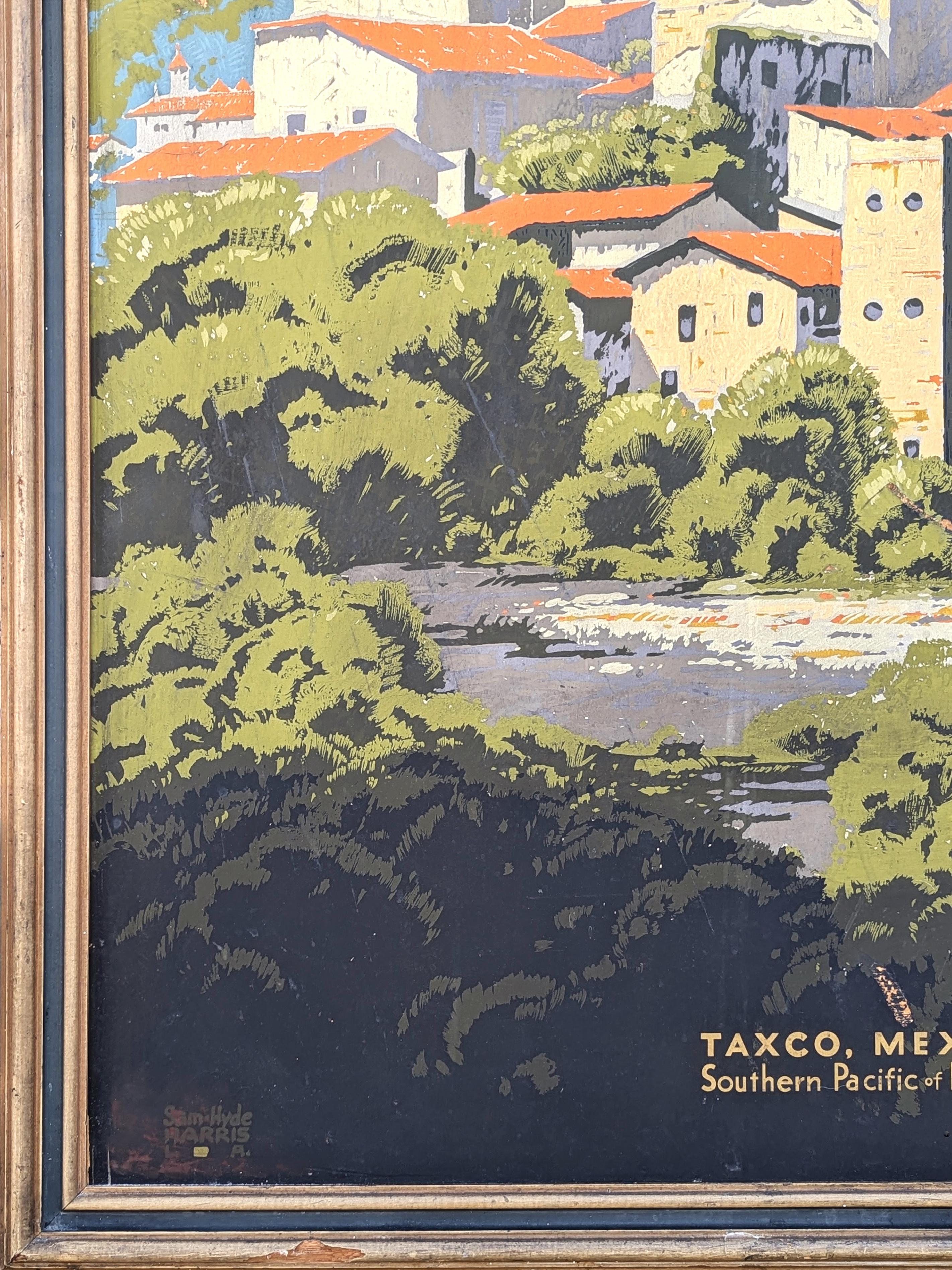 Early Modern Railroad Travel Advertising Serigraph of a Church in Taxco, Mexico For Sale 2