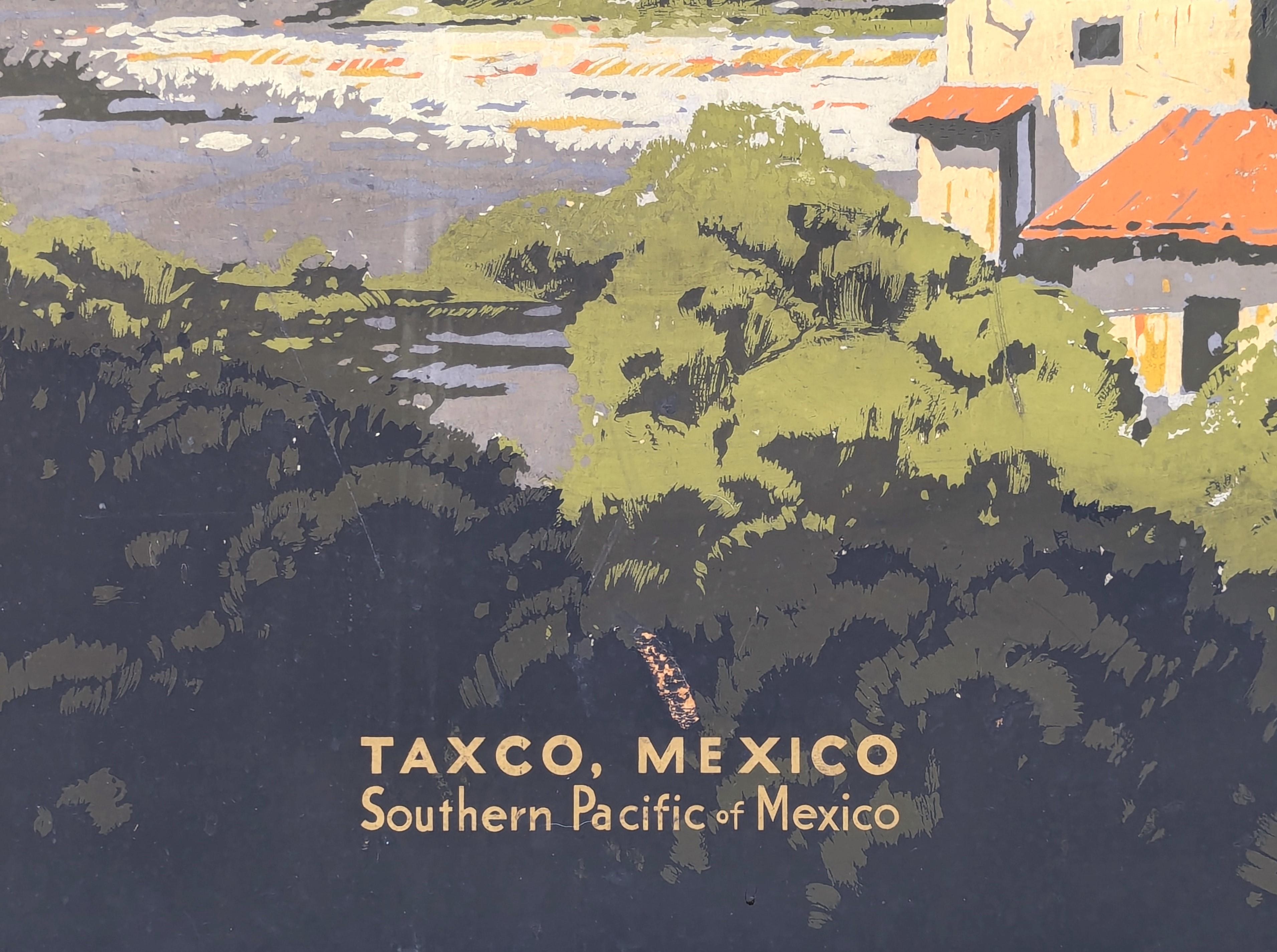 Early Modern Railroad Travel Advertising Serigraph of a Church in Taxco, Mexico For Sale 3