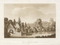 Vue à Ifley, près d'Oxford, aquatinte sépia anglaise de la fin du XVIIIe siècle, 1799