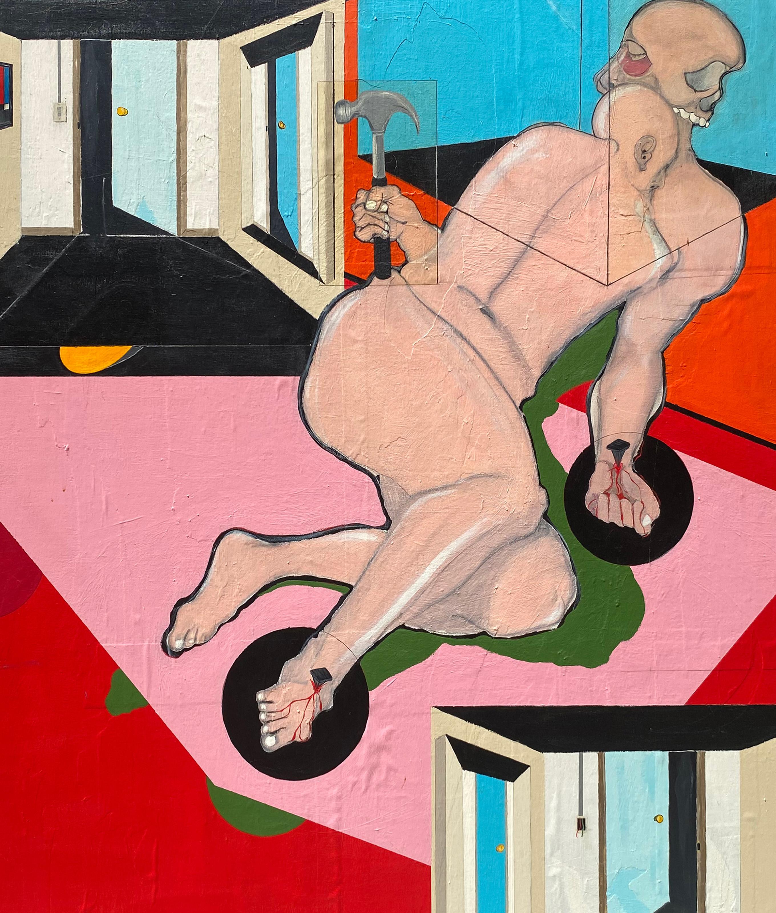 El Cuadvado, Surrealist Oil and Acrylic Painting by Samuel Iztueta For Sale 1