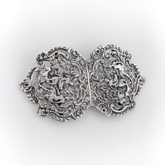 SAMUEL JACOB London c.1898 Victorian Sterling Silver Carved Nurses Belt Buckle