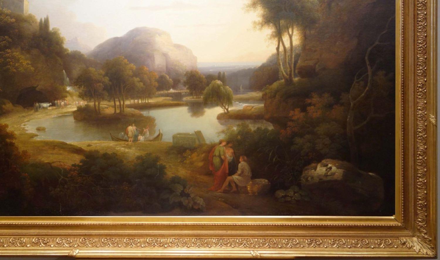 A Gathering by a Lake in the Roman Campagna (Un groupe près d'un lac) - Romantique Painting par Samuel James Ainsley