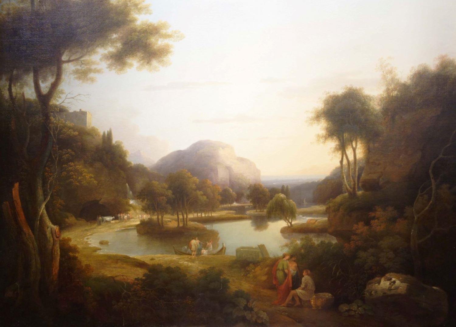 Landscape Painting Samuel James Ainsley - A Gathering by a Lake in the Roman Campagna (Un groupe près d'un lac)