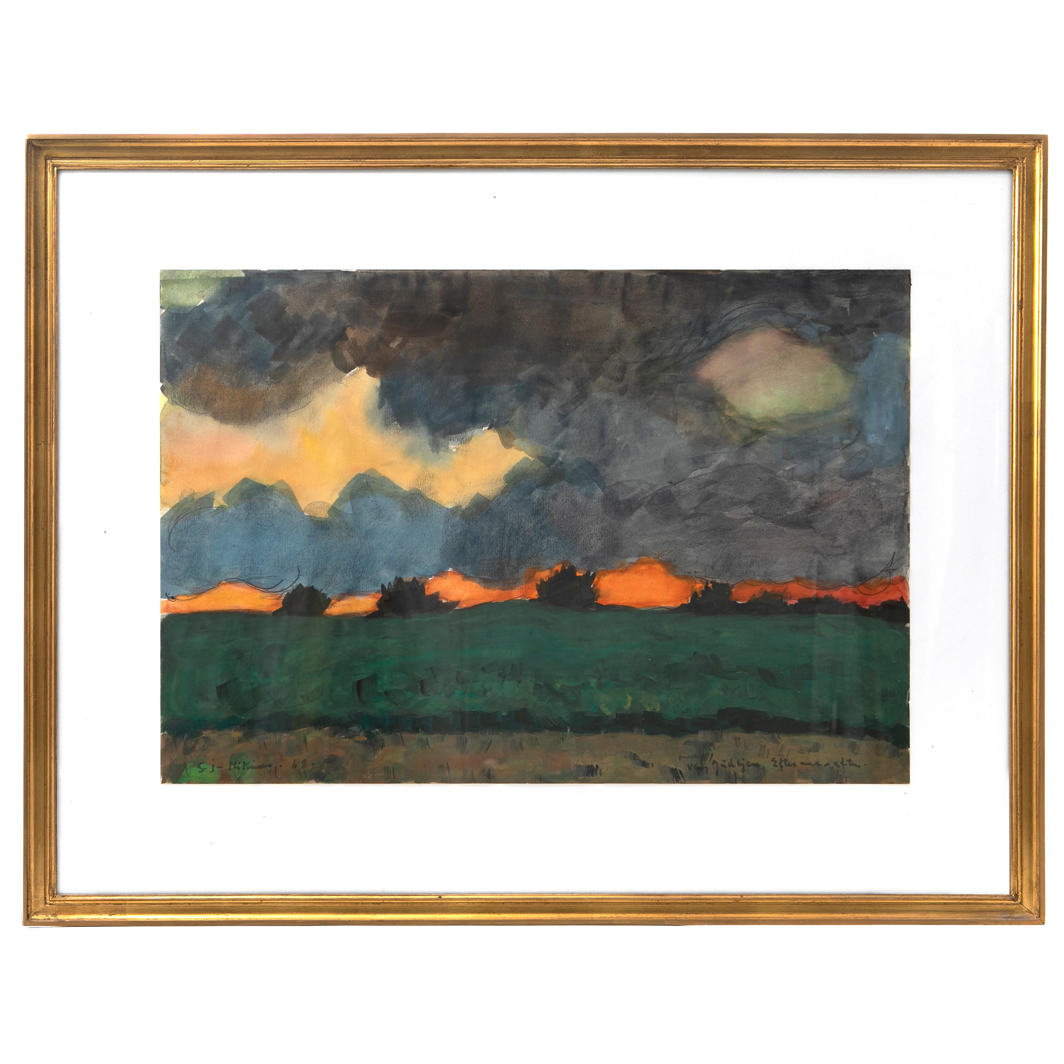 Samuel Joensen-Mikines (b. Mykines 1906, d. Copenhagen 1979).
Scene from Gudhjem, the island of Bornholm, Denmark.
Title: 