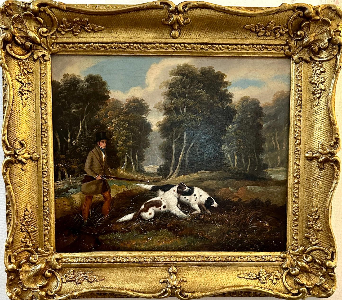 Samuel John Egbert Jones Landscape Painting - 19th century English Sportsman out shooting with his dogs in a landscape