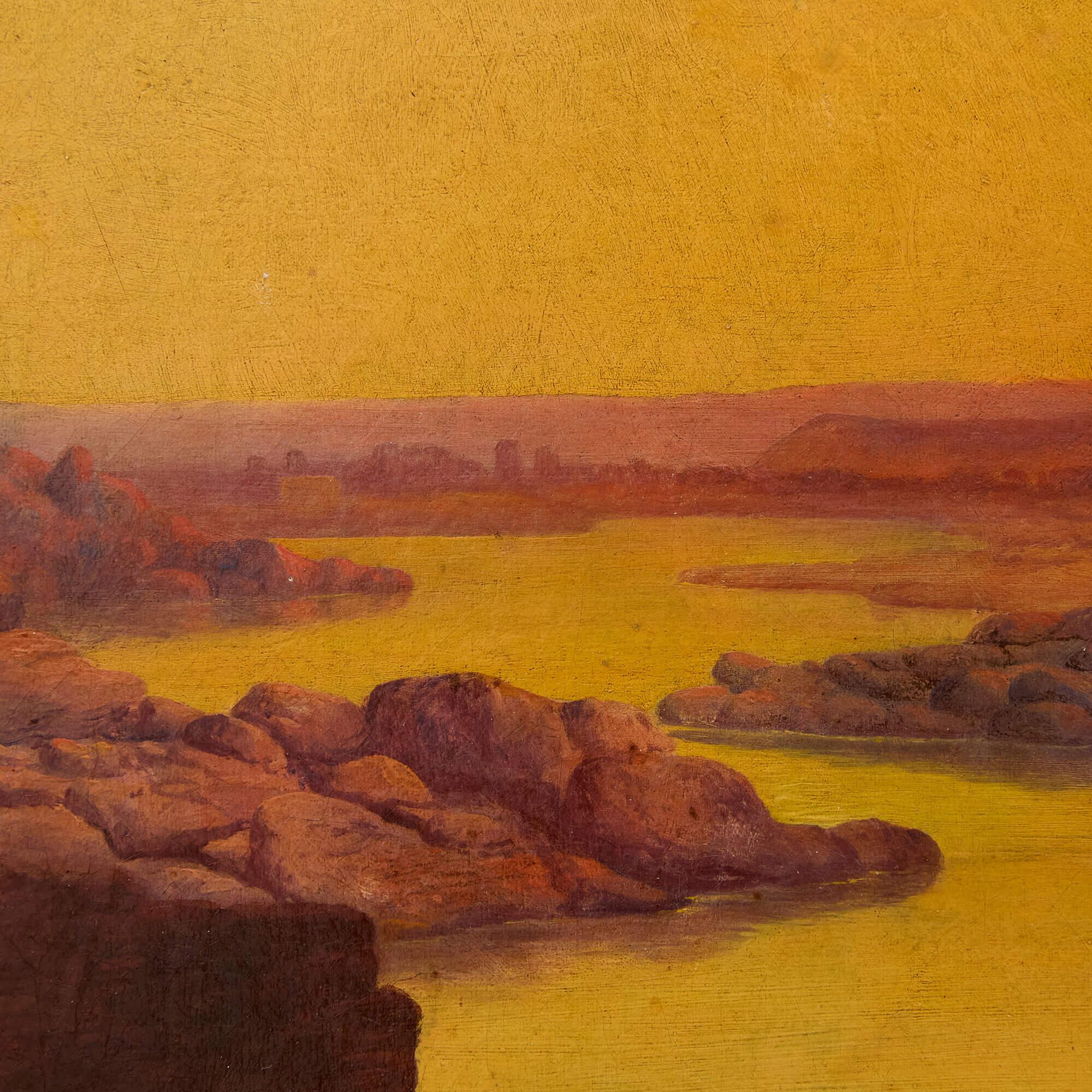 Antike Ölgemälde Orientalist Ägypten Nil Sonnenuntergang Samuel John Egbert Jones im Angebot 3